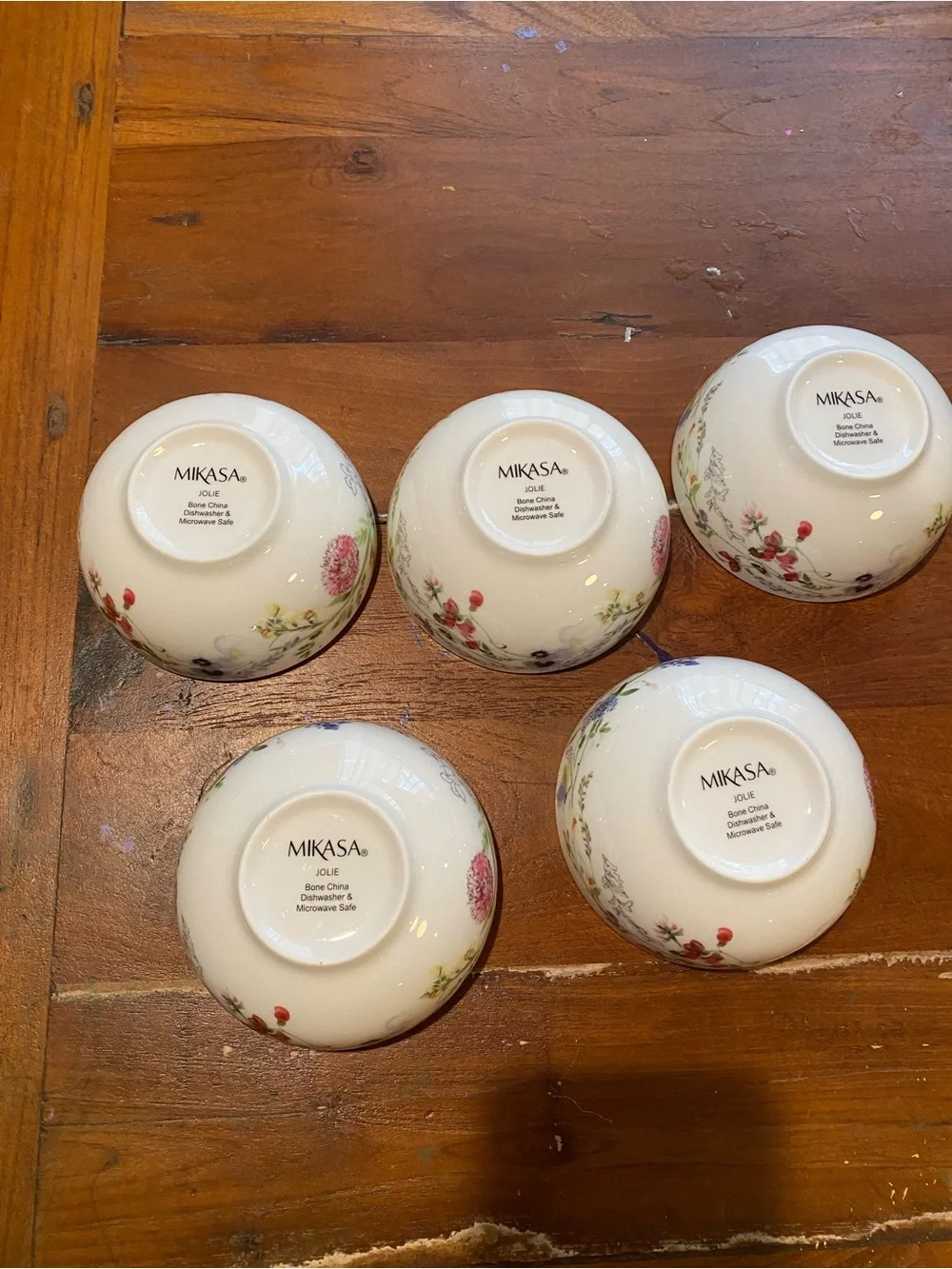 Mikasa White Dessert Bowls with Multicolor Floral Accents - Set of 5